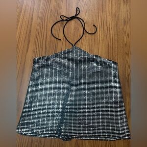 Sparkly black and silver halter top size large